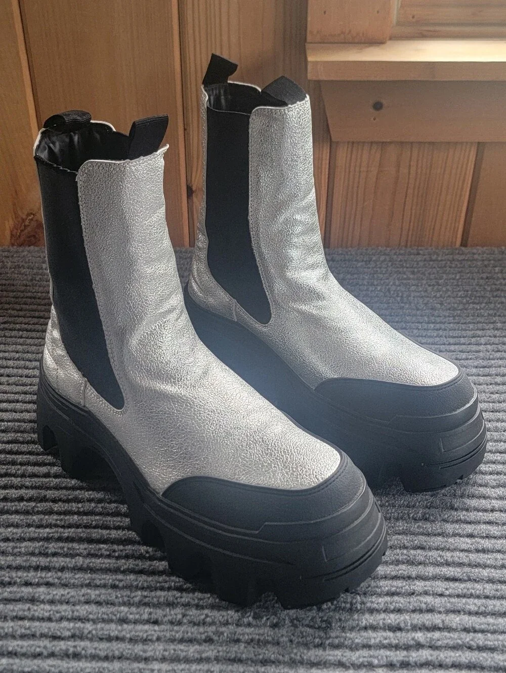 Silver ASOS DESIGN Platform Heeled Chelsea Boot with Lug Sole, Womans 11